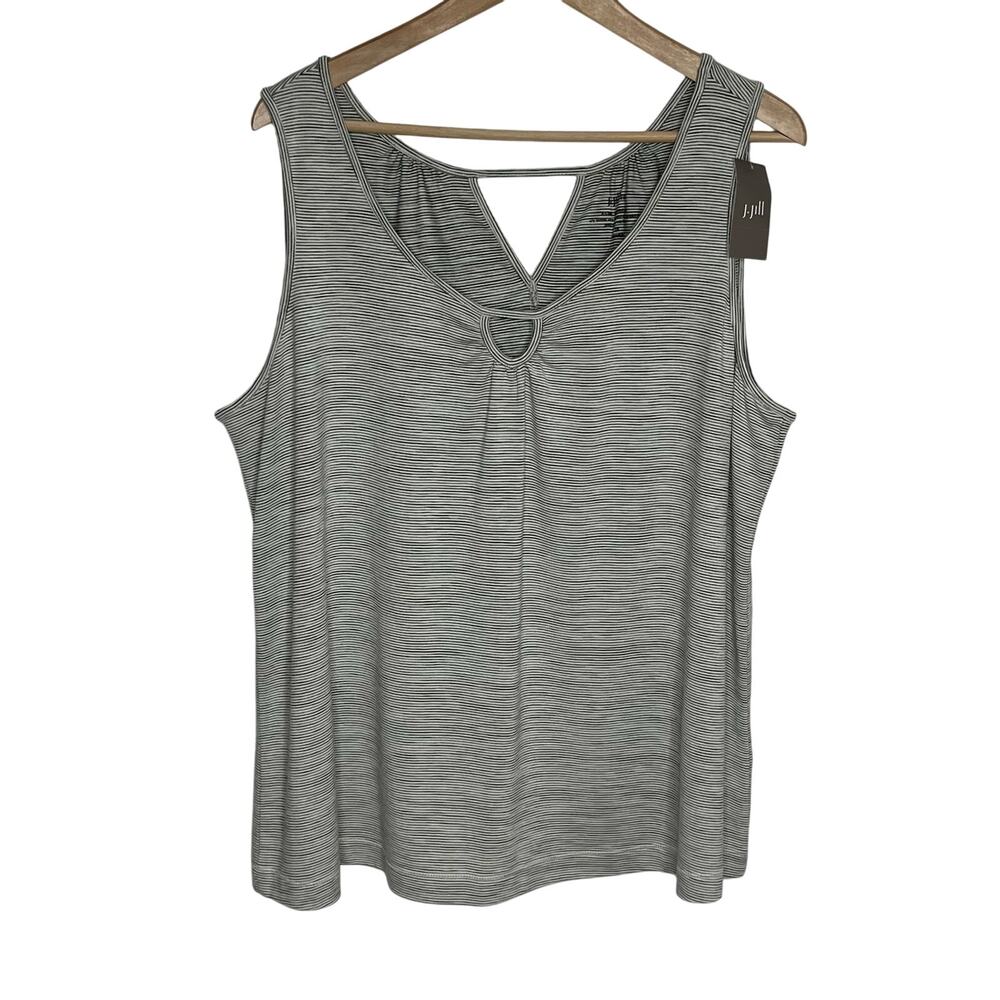 J. Jill Fit Womens A Line Keyhole Tank Top 2X Gray Stripe Casual Comfort Summer